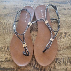 Madden Girl T Strap AB Clear Rhinestones Black Sandals 9.5
